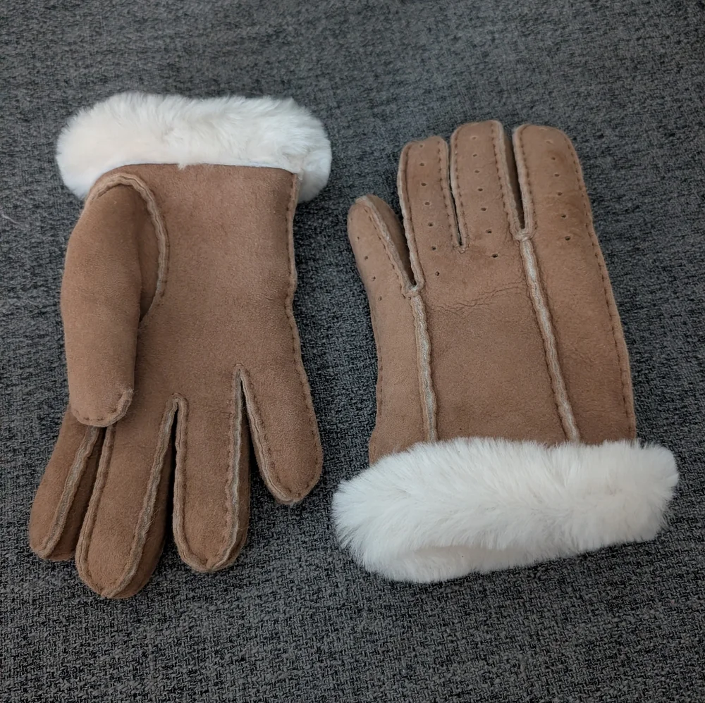 UGG Perforated Genuine Shearling Suede Gloves
